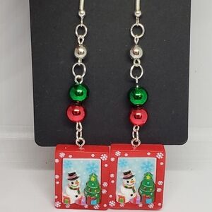 Handmade Beaded Christmas Holiday Winter Snowman Earrings